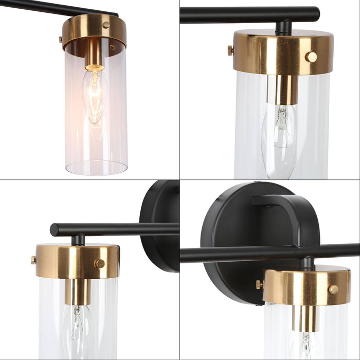 Jujueo 3-Light Black and Brass Bathroom Vanity Lights
