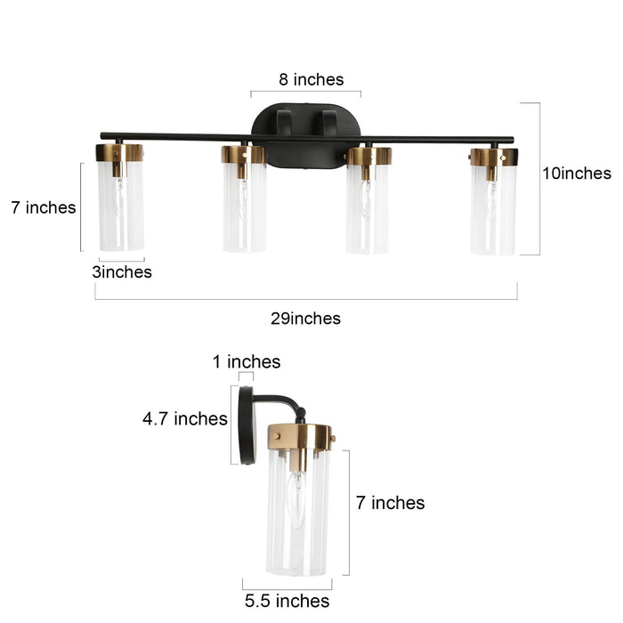 Jujueo 4-Light Black and Brass Bathroom Vanity Lights