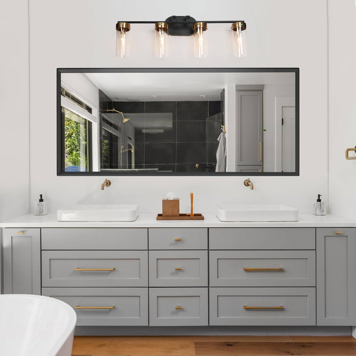 Jujueo 4-Light Black and Brass Bathroom Vanity Lights