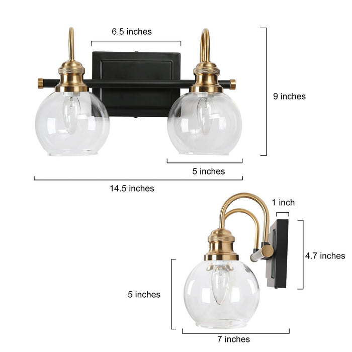 Boyce 2-Light Black and Brass Bathroom Vanity Lights