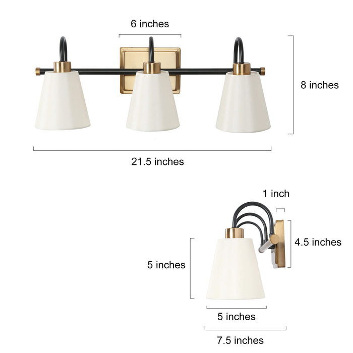 Jewem 3-Light Black and Brass Bathroom Vanity Light