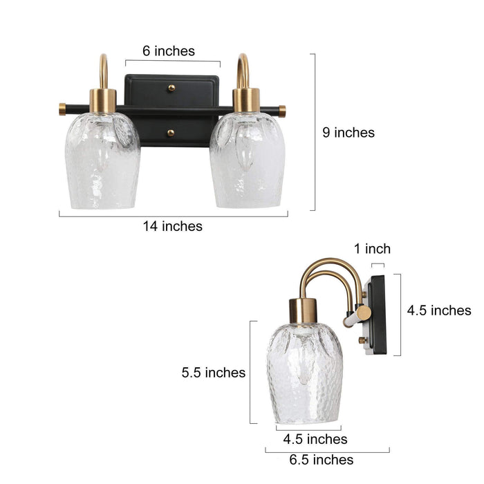 Lonira 2-Light Black and Brass Bathroom Vanity Light