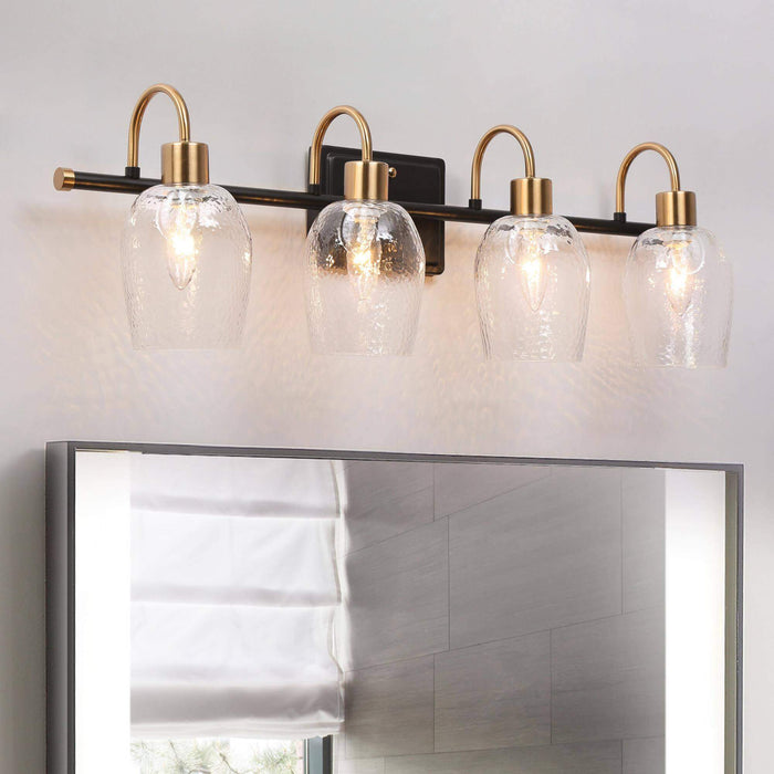 Lonira 4-Light Black and Brass Bathroom Vanity Light