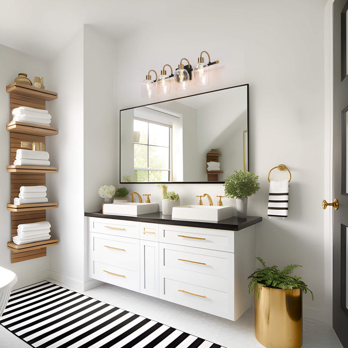 Lonira 4-Light Black and Brass Bathroom Vanity Light