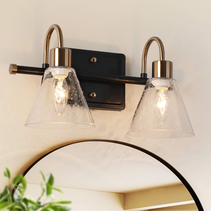 Amaduz 2-Light Black and Brass Bathroom Vanity Light
