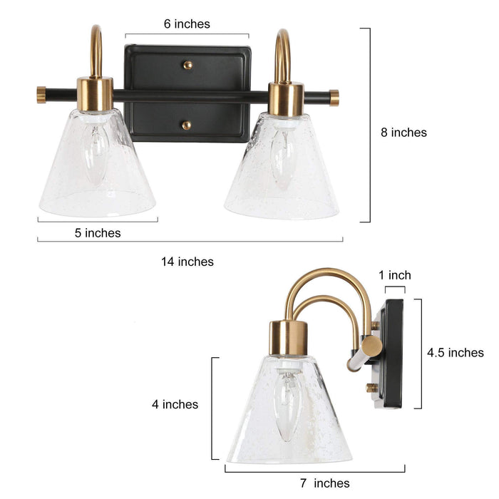 Amaduz 2-Light Black and Brass Bathroom Vanity Light