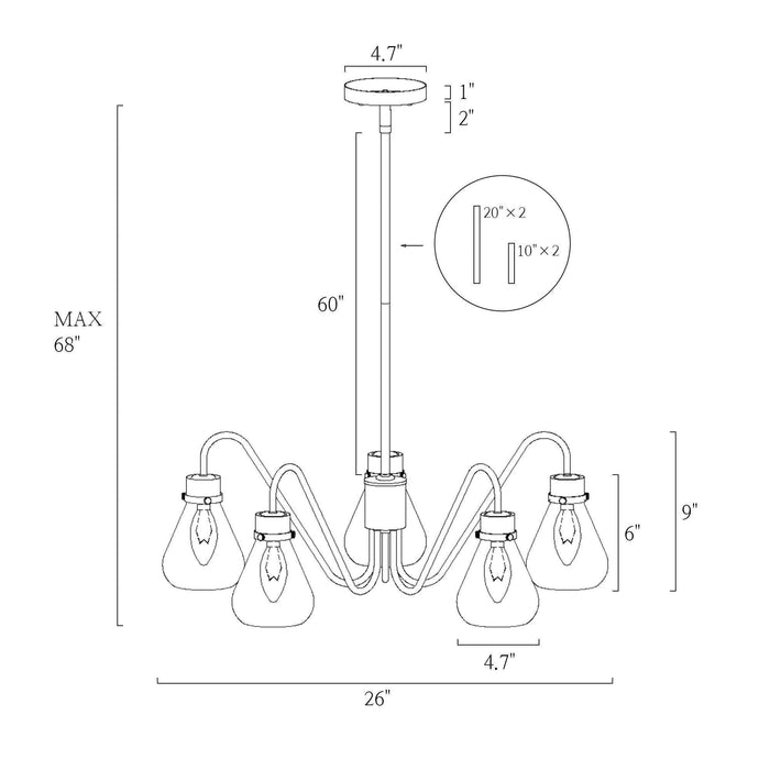 Thimbe 5-Light Brass Clear Glass Chandelier