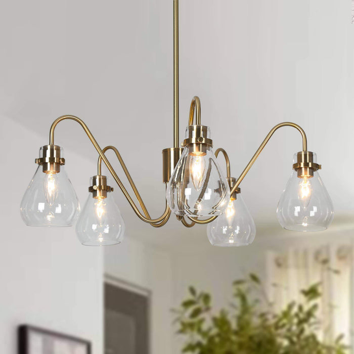 Thimbe 5-Light Brass Clear Glass Chandelier