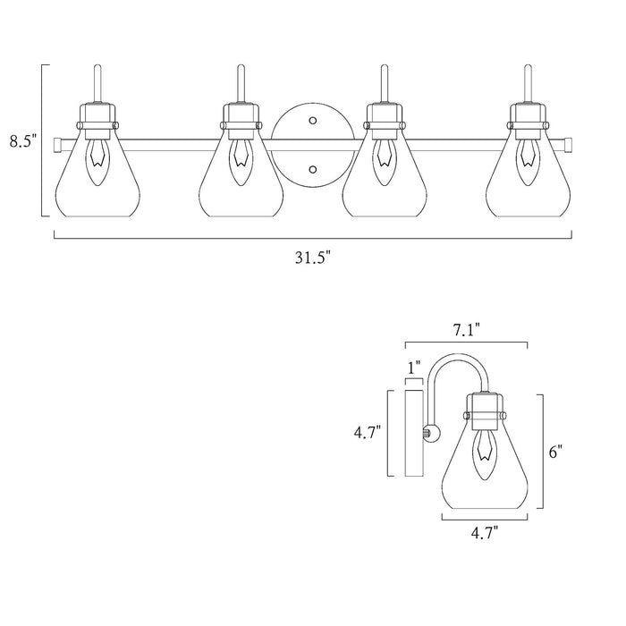 Thimbe 4-Light Brass Bathroom Vanity Light