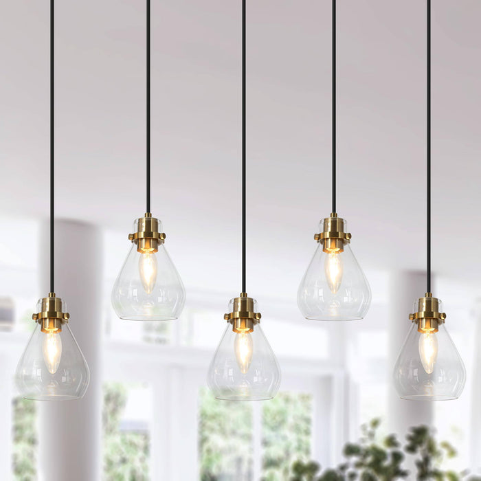Thimbe 5-Light Black and Brass Island Light
