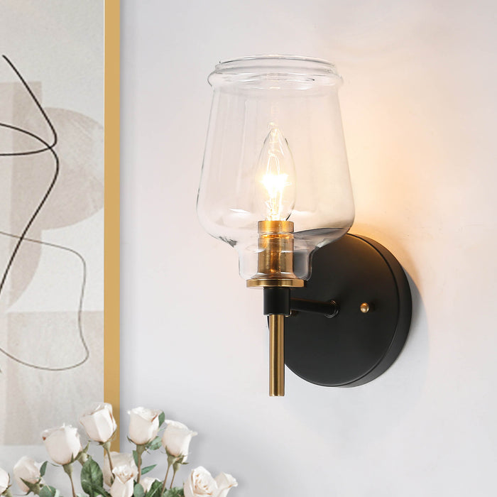 Grandia 1-Light Black and Brass Wall Sconce
