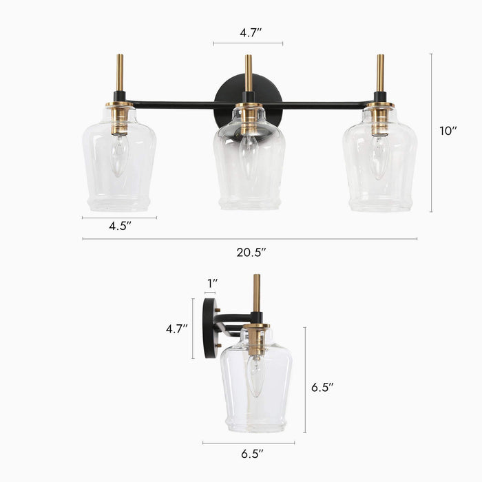 Grandia 3-Light Black and Brass Bathroom Vanity Light