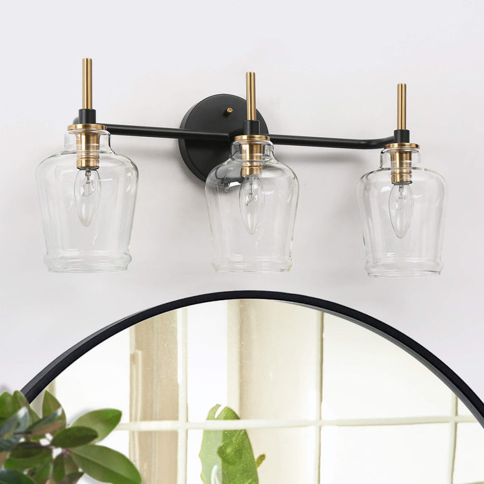 Grandia 3-Light Black and Brass Bathroom Vanity Light