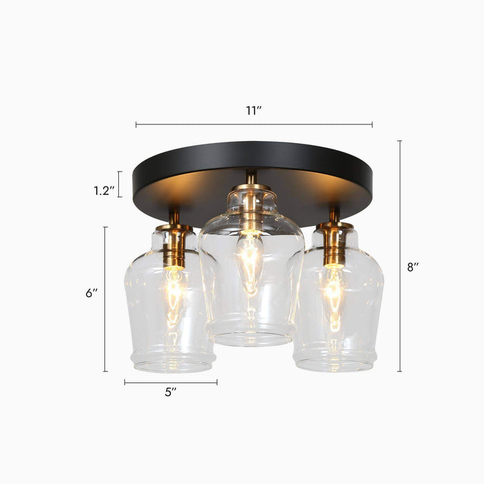 Grandia 3-Light Black and Brass Semi-Flush Mount Light