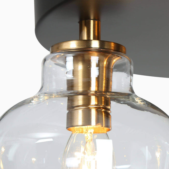Grandia 3-Light Black and Brass Semi-Flush Mount Light
