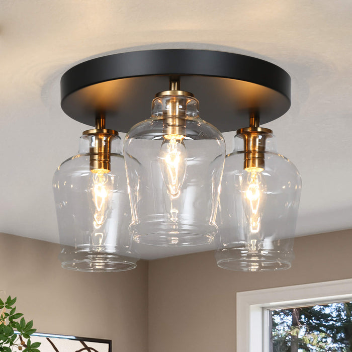 Grandia 3-Light Black and Brass Semi-Flush Mount Light