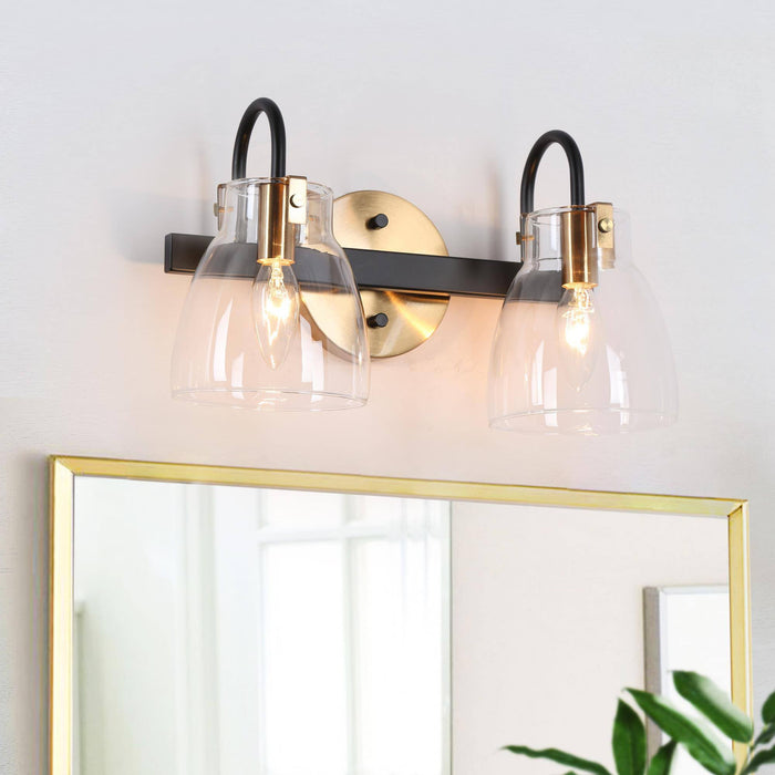 Faylinae 2-Light Black and Brass Bathroom Vanity Light
