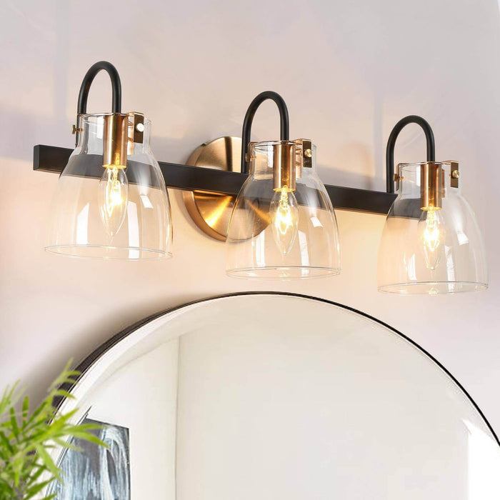 Faylinae 3-Light Black and Brass Bathroom Vanity Light