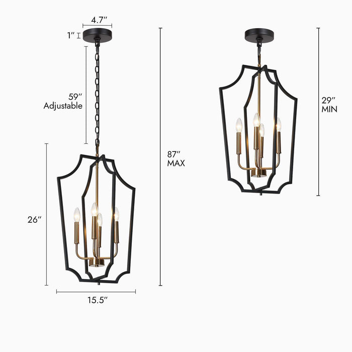 Vicuna 4-Light Black and Brass Chandelier