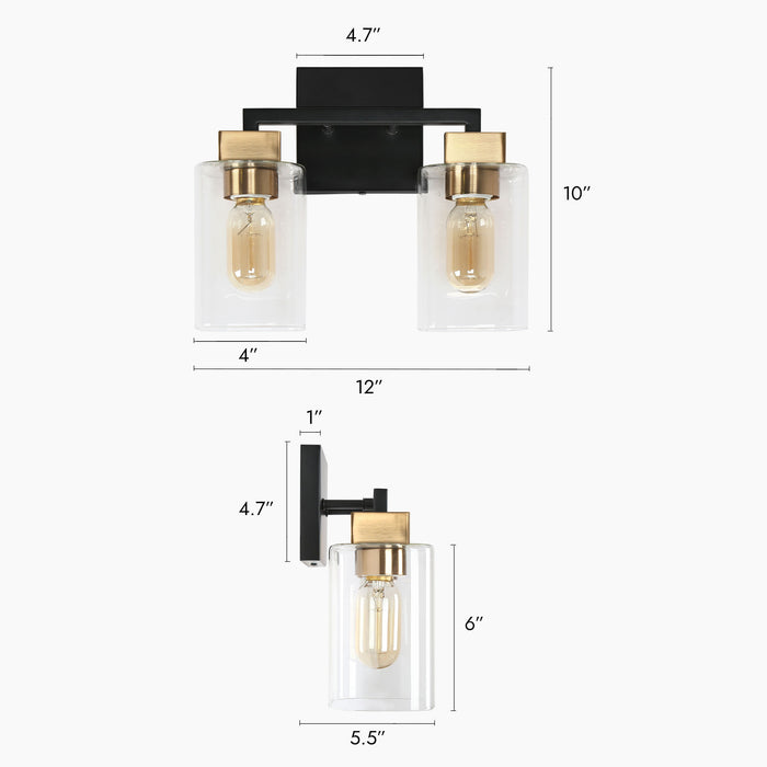 Drelith 2-Light Black and Brass Bathroom Vanity Light