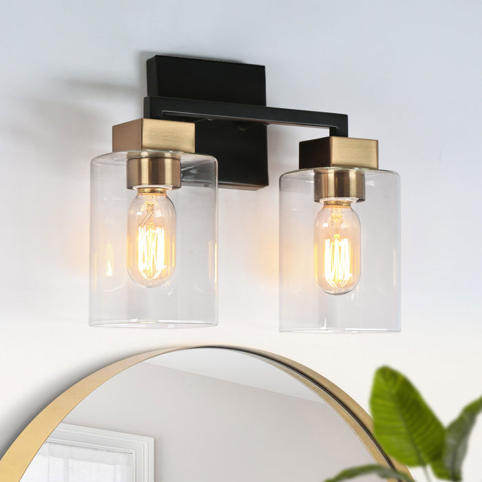 Drelith 2-Light Black and Brass Bathroom Vanity Light