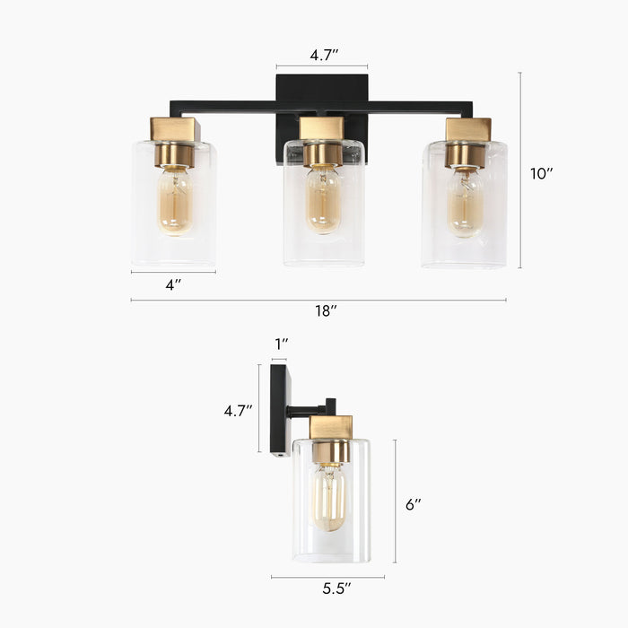 Drelith 3-Light Black and Brass Bathroom Vanity Light