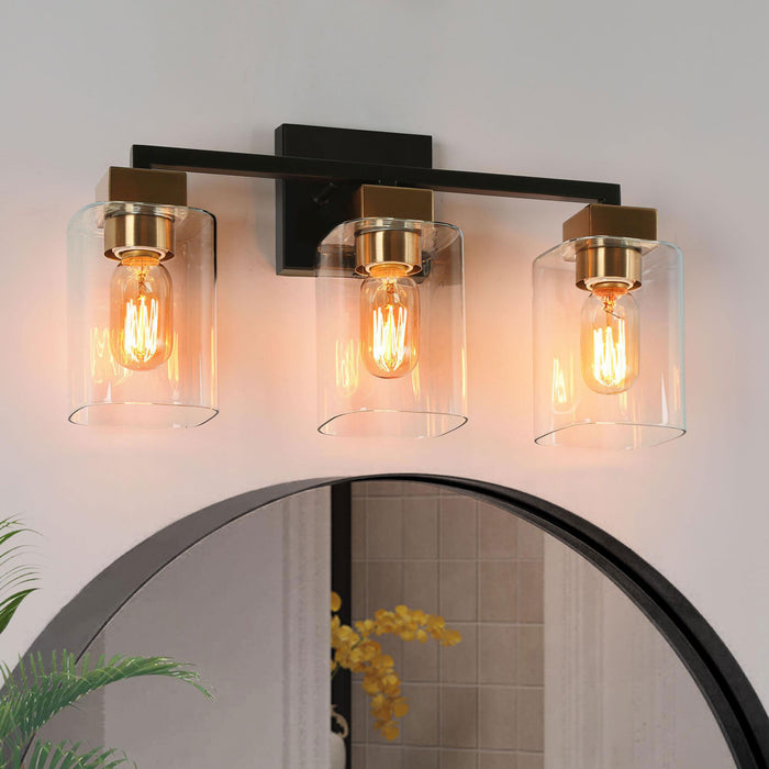 Drelith 3-Light Black and Brass Bathroom Vanity Light