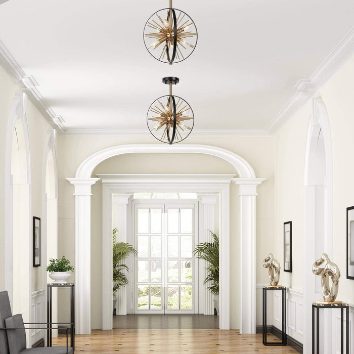 Lanmin 6-Light Black and Brass Semi-Flush Mount Light