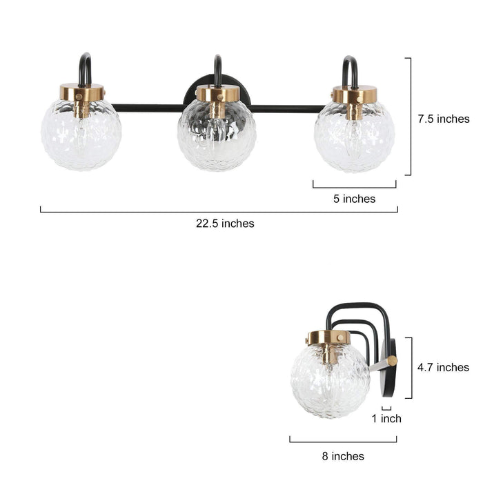 Astrid 3-Light Black and Brass Bathroom Vanity Light