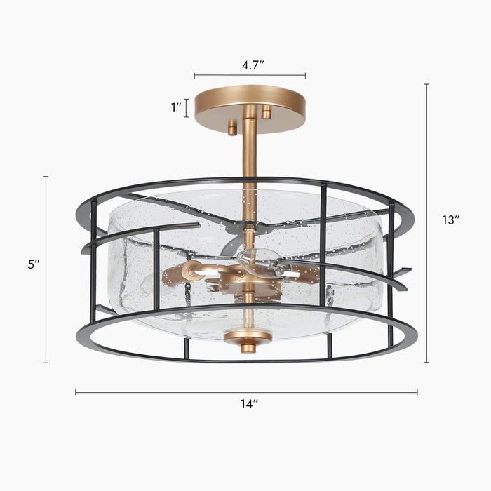 Winged 3-Light Black and Brass Semi-Flush Mount Light