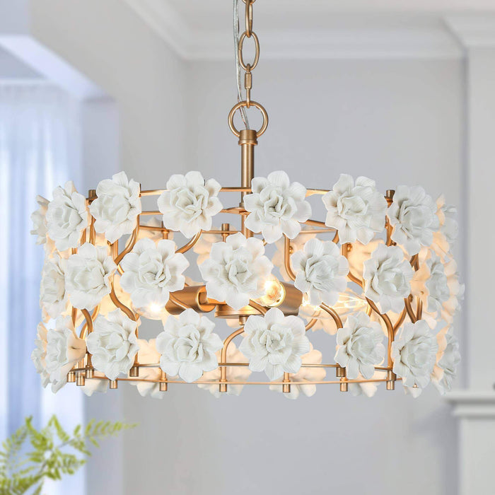 Arilen 3-Light Gold Ceramic Drum Chandelier