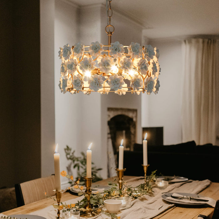 Arilen 3-Light Gold Ceramic Drum Chandelier