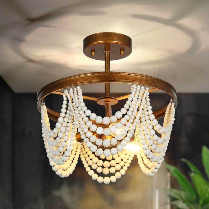 Amara 3-Light Gold Semi-Flush Mount Light