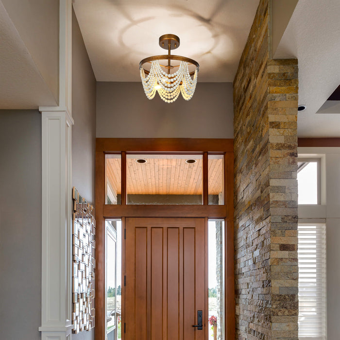 Amara 3-Light Gold Semi-Flush Mount Light