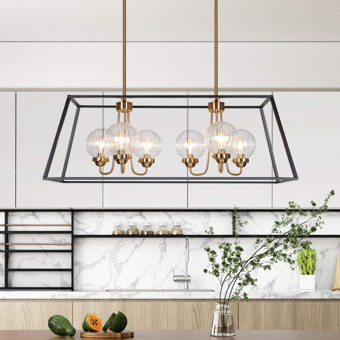 Arosia 6-Light Black and Brass Island Light