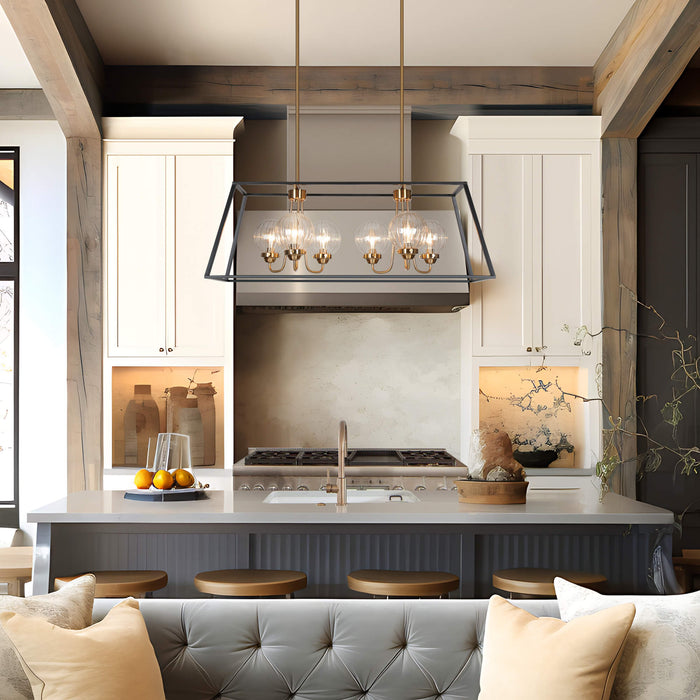 Arosia 6-Light Black and Brass Island Light