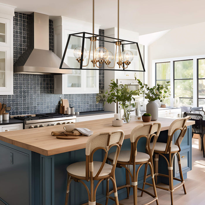 Arosia 6-Light Black and Brass Island Light