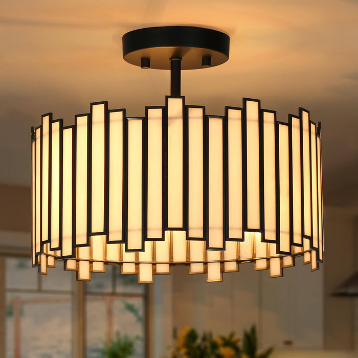 Hemaal 3-Light Black And White Semi-Flush Mounts