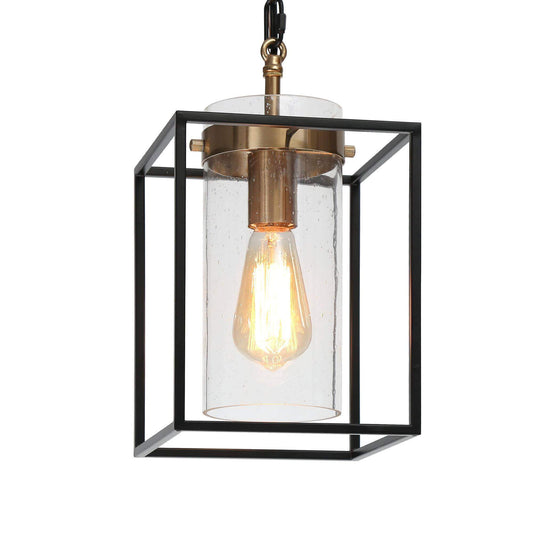 Modern Black Gold Pendant Light with Seeded Glass