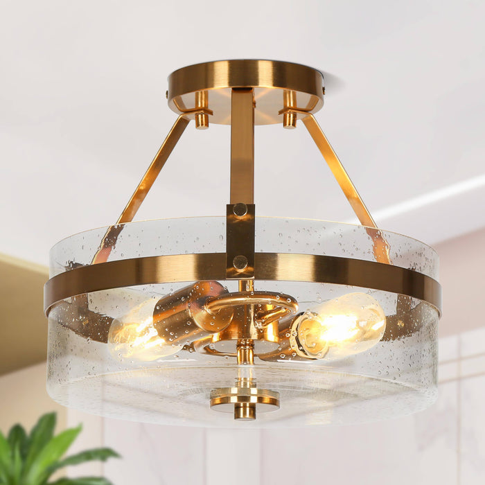 Auniso 2-Light Brass Seeded Glass Semi-Flush Mounts