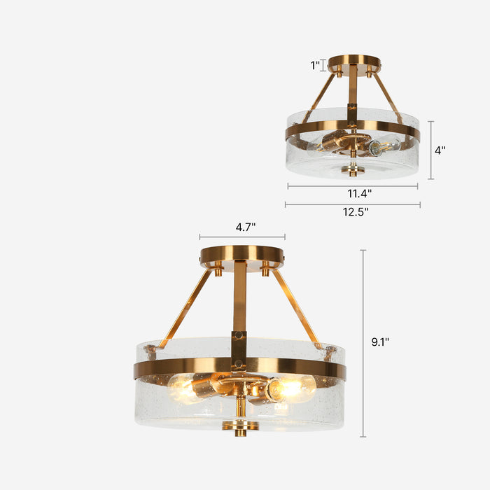 Auniso 2-Light Brass Seeded Glass Semi-Flush Mounts