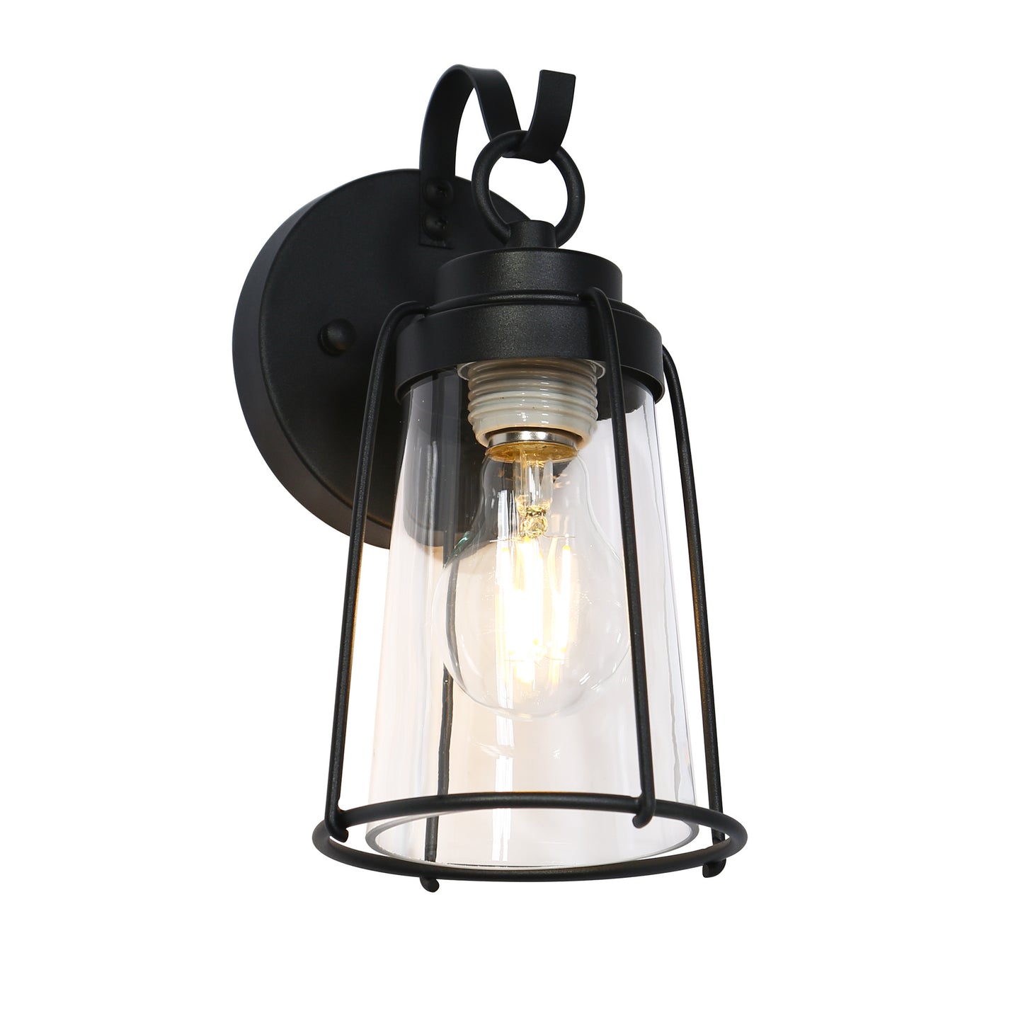 Outdoor Black Wall Light Sconce with Clear Glass Shade
