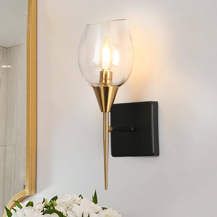 Simorie 1-Light Black and Brass Wall Sconce