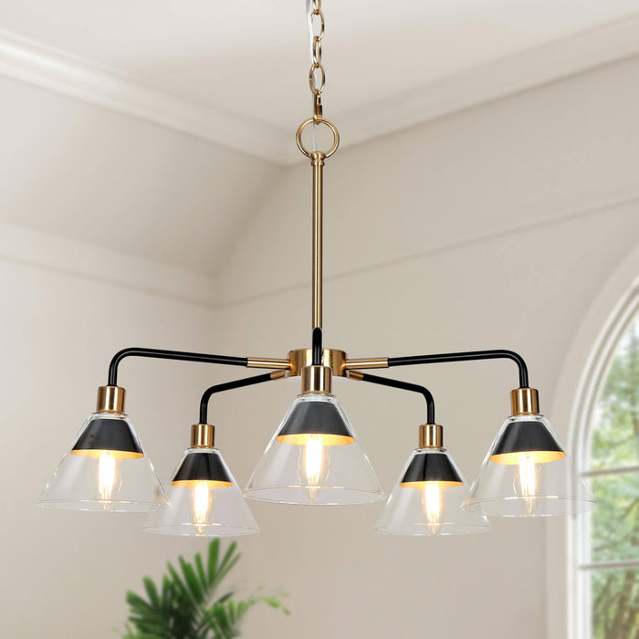 Moolis 5-Light Black And Brass Clear Glass Chandelier