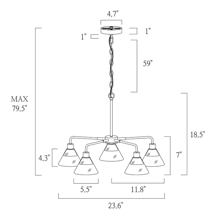 Moolis 5-Light Black And Brass Clear Glass Chandelier