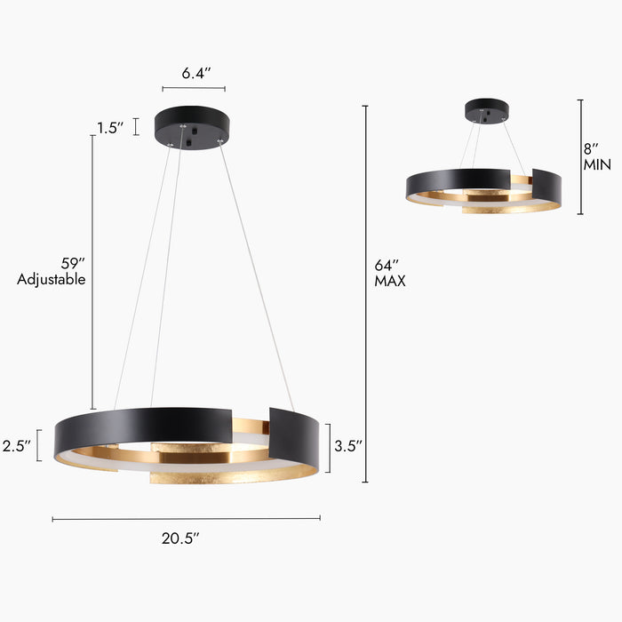 Welnto 1-Light LED Black and Brass Chandeliers
