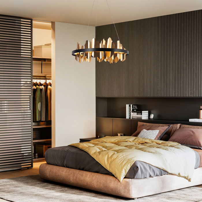 Tisvora 1-Light LED Black and Brass Chandeliers