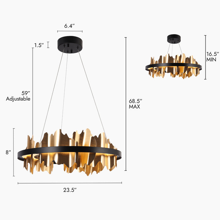 Tisvora 1-Light LED Black and Brass Chandeliers