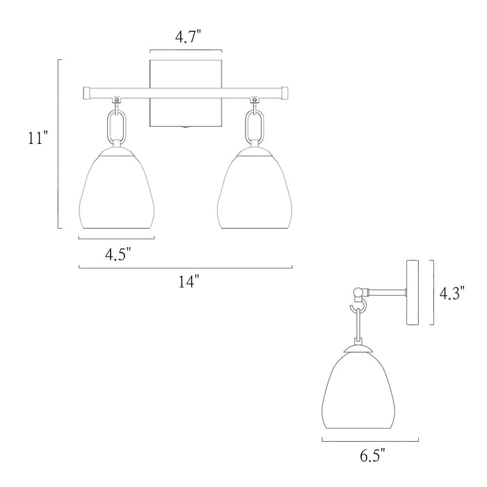 Maviren 2-Light Brass Bathroom Vanity Light