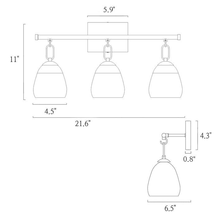 Maviren 3-Light Brass Bathroom Vanity Light
